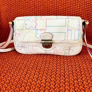 Authentic Tous Crossbody Bag - Multicolored Monogram Canvas - White Leather -